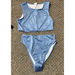 Pretty Little Thing Blue Steel High Neck High Waist Bikini Set US Size 6, New